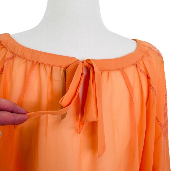 LC LAUREN CONRAD Orange Chiffon Embroidered Lightweight Sheer Top Blouse S - Picture 5 of 12